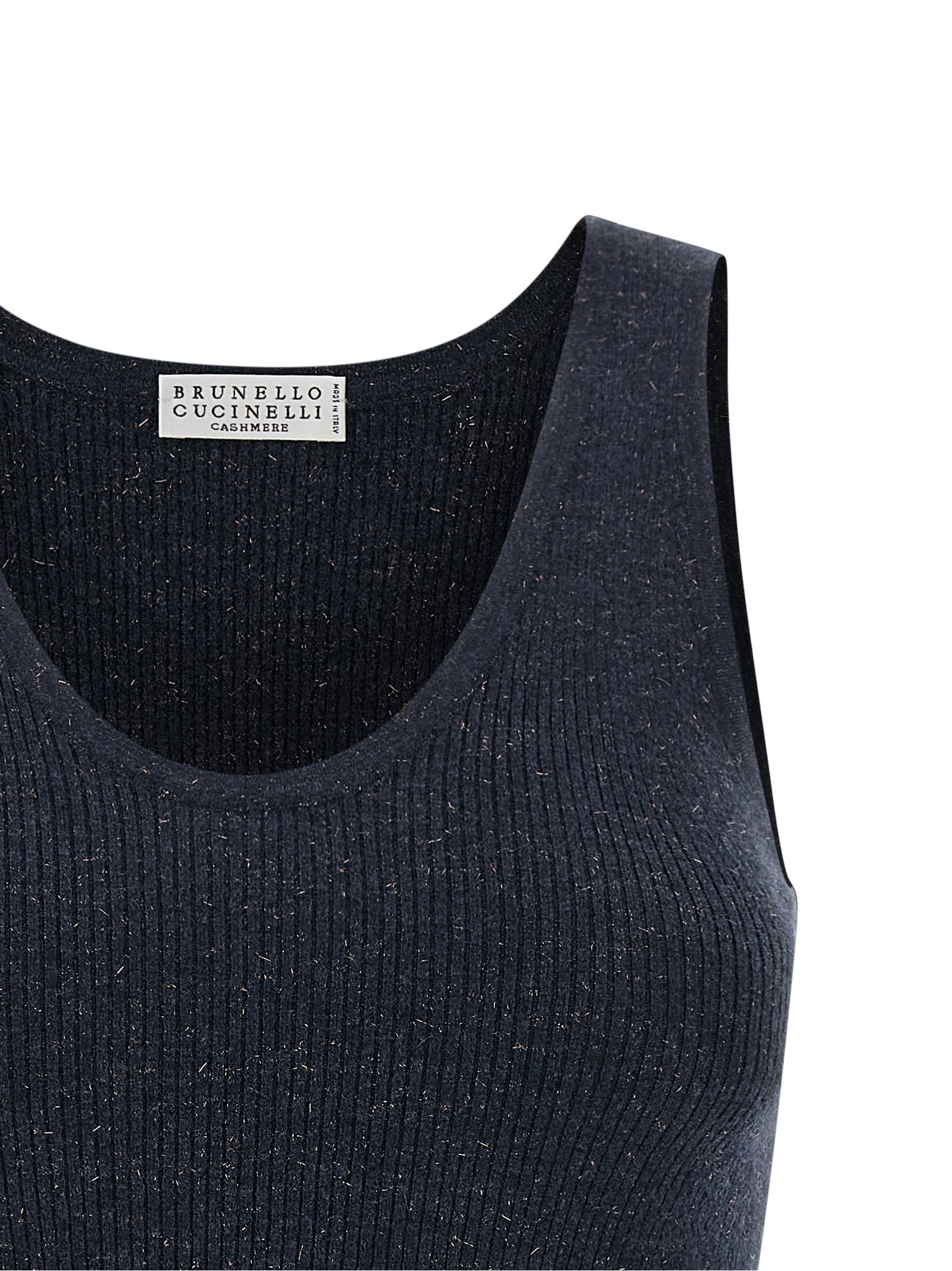 Tank Top by Brunello Cucinelli for women in viscose silk & cashmere blue showcases a streamlined Women's Wide Round Neck Viscose Silk & Cashmere Tank Top design with a streamlined and .