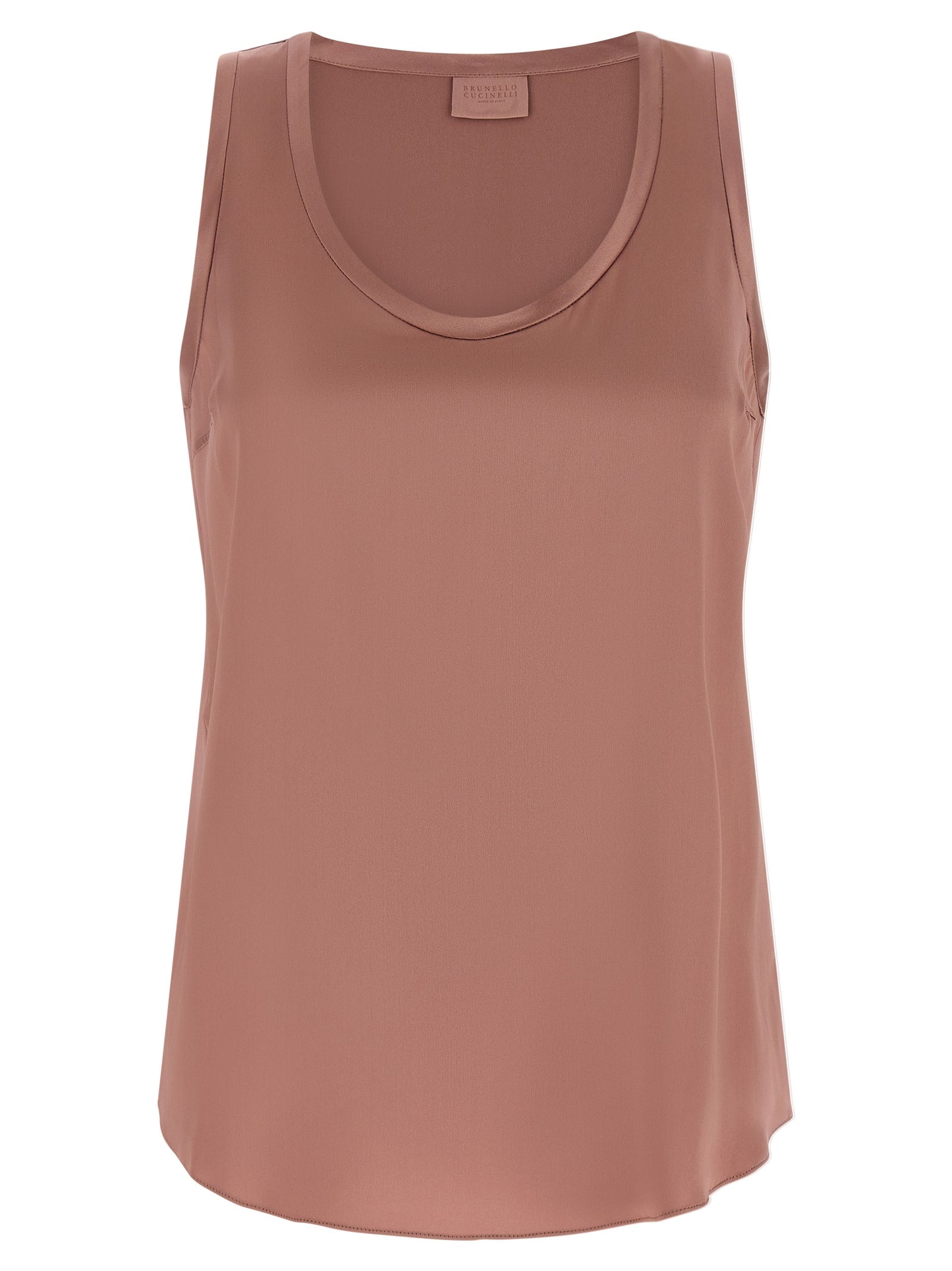 T-Shirt by Brunello Cucinelli for women in silk satin multicolor & pink features an on trend silhouette, perfectly showcasing a on trend sleeveless and round neckline for an elevated aesthetic.
