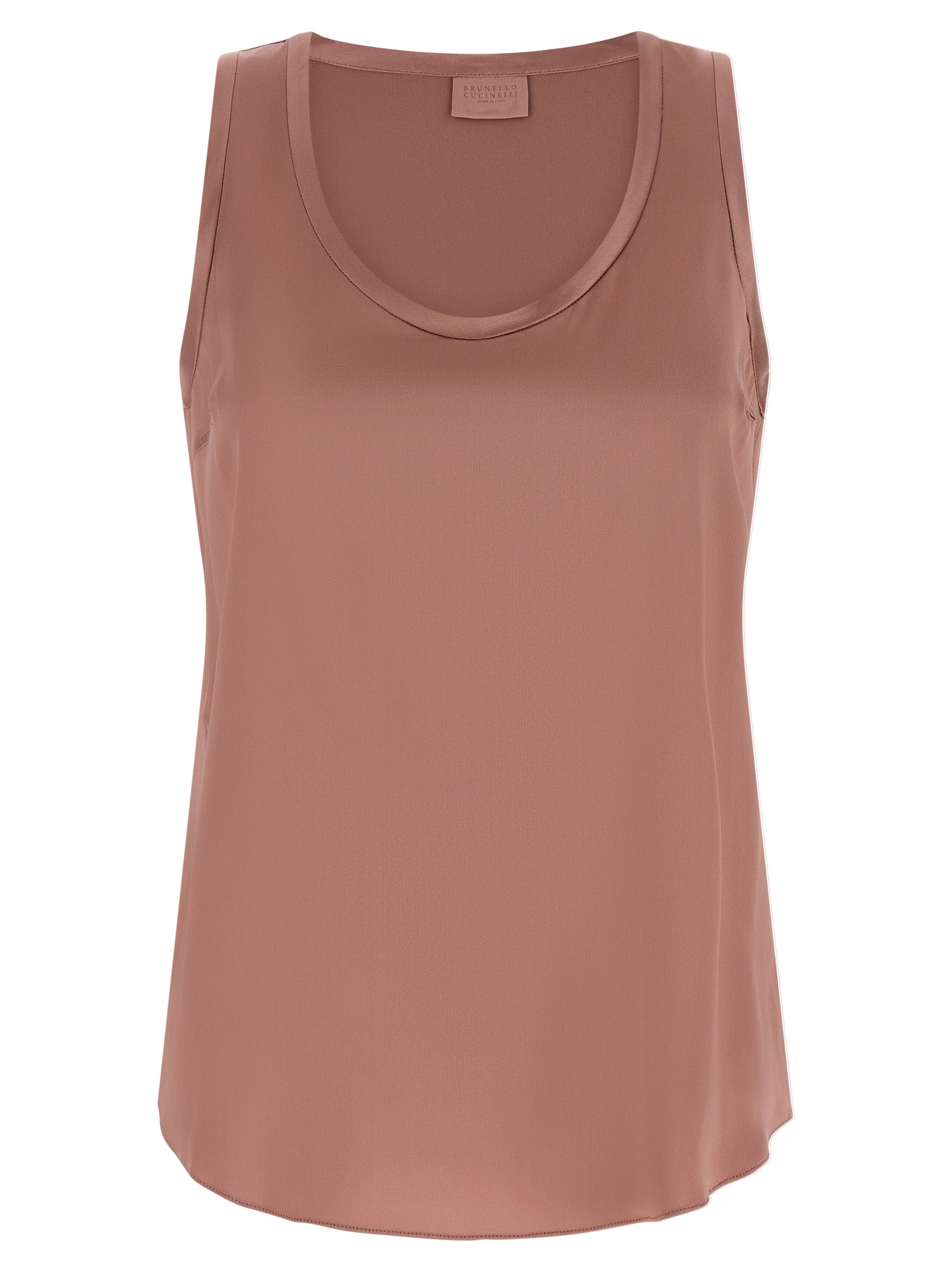 T-Shirt by Brunello Cucinelli for women in silk satin multicolor & pink features an on trend silhouette, perfectly showcasing a on trend sleeveless and round neckline for an elevated aesthetic.