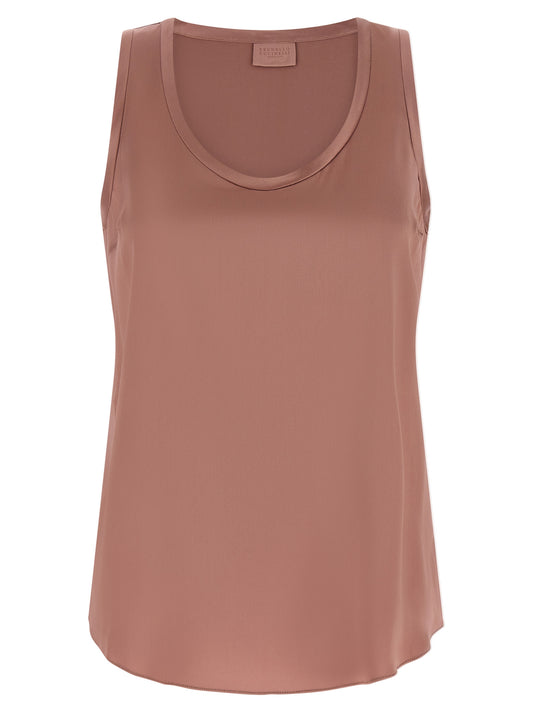 T-Shirt by Brunello Cucinelli for women in silk satin multicolor & pink features an on trend silhouette, perfectly showcasing a on trend sleeveless and round neckline for an elevated aesthetic.