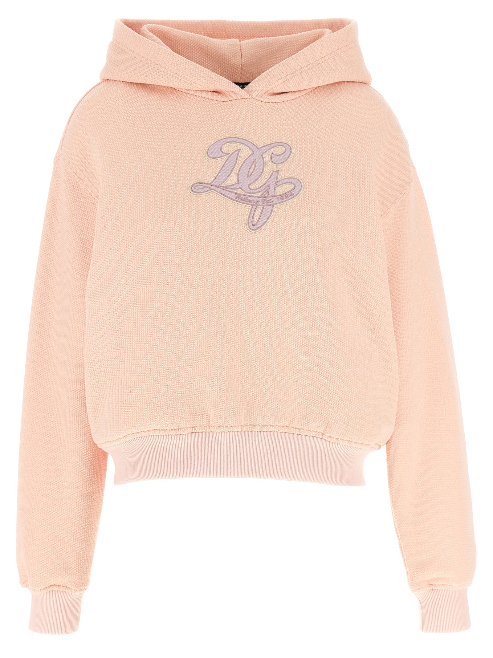 Sweatshirt Hoodie by Dolce & Gabbana for women in cotton multicolor & pink features an dramatic silhouette, showcasing a sophisticated hooded neckline and dramatic long-sleeve for a refined, modern aesthetic.