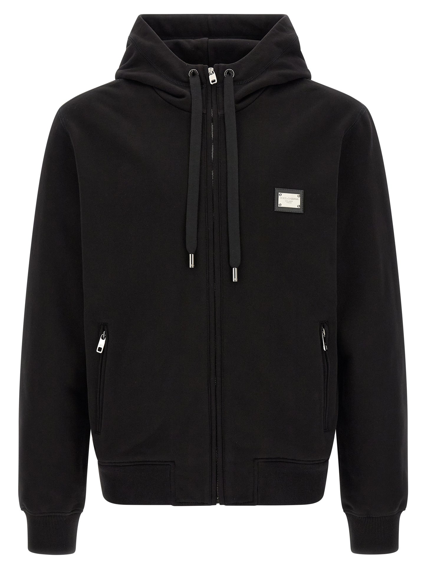 Sweatshirt Hoodie by Dolce & Gabbana for men in cotton black features an luminous silhouette, showcasing a sophisticated hooded neckline and long-sleeve for a truly luminous look.