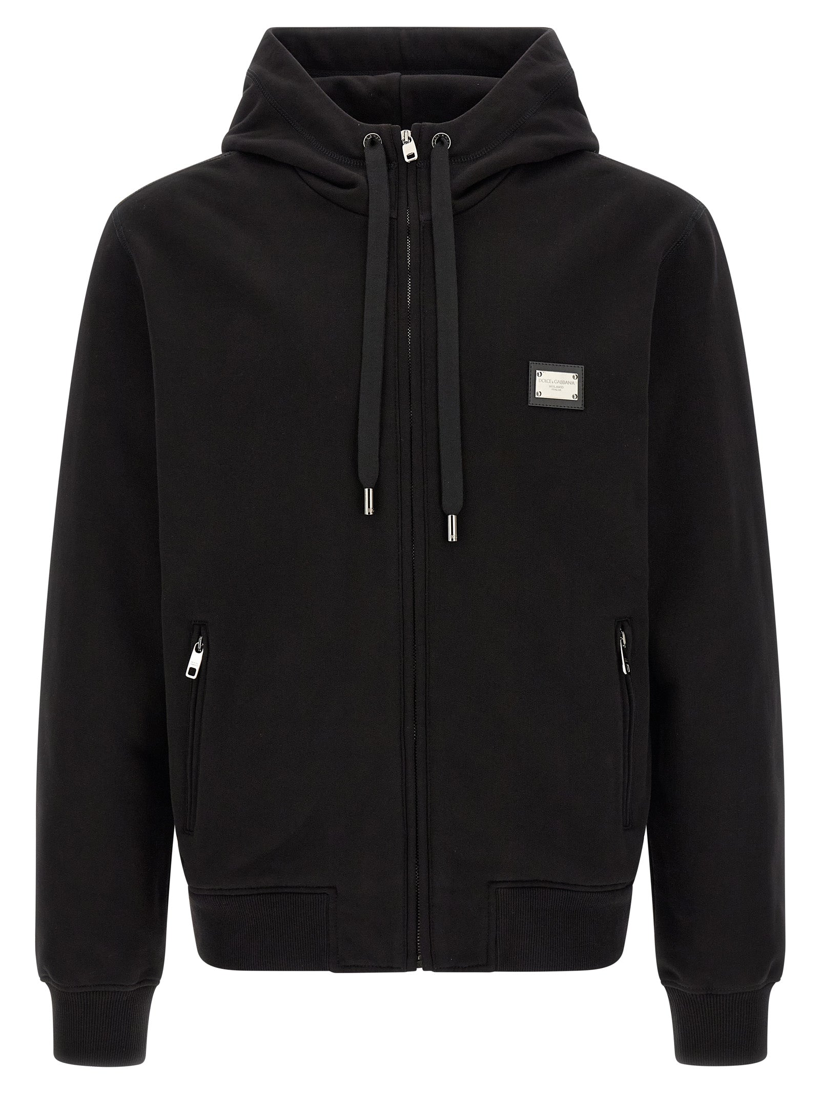 Sweatshirt Hoodie by Dolce & Gabbana for men in cotton black features an luminous silhouette, showcasing a sophisticated hooded neckline and long-sleeve for a truly luminous look.