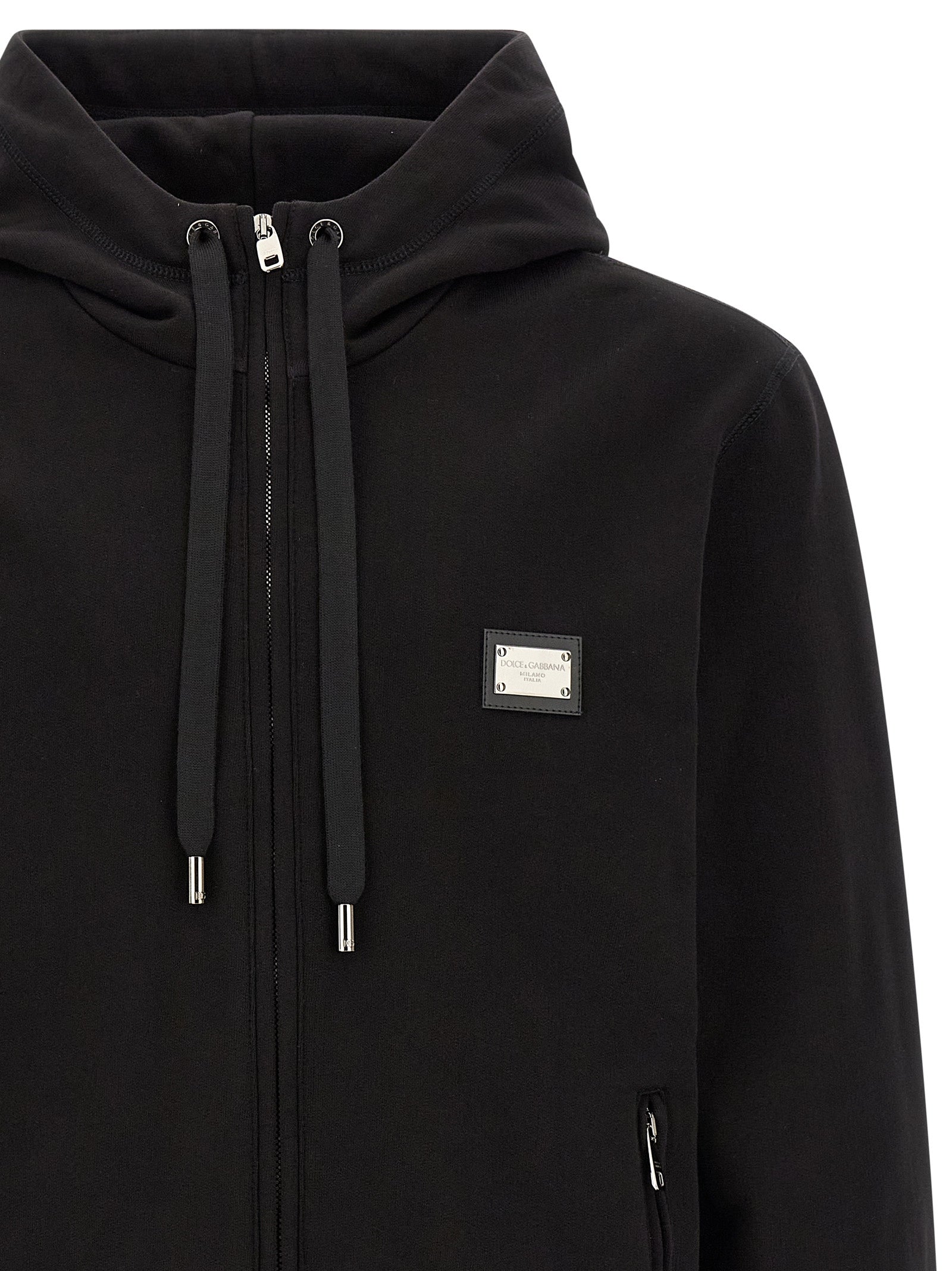 Sweatshirt Hoodie by Dolce & Gabbana for men in cotton black features a slouchy chic silhouette, detailed with a slouchy chic and a signature hooded neckline for an elevated aesthetic.