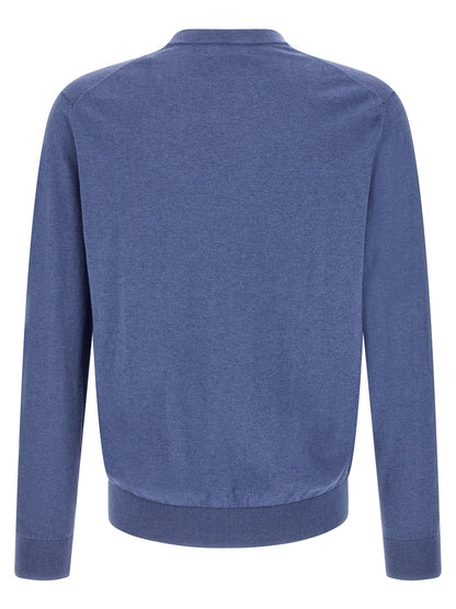 Cardigan by Ballantyne for men in cashmere cotton blend blue, pearl, patterned, argyle & jacquard features an crisp silhouette, showcasing a sophisticated v-neck neckline and detail for a truly crisp finish.