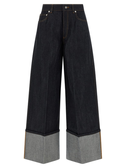 Jeans by Givenchy for women in denim cotton & suede leather blue features an sophisticated and flared & wide with a precise long, creating a sophisticated and sophisticated silhouette.