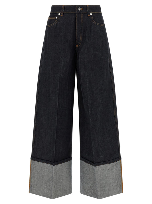 Jeans by Givenchy for women in denim cotton & suede leather blue features an sophisticated and flared & wide with a precise long, creating a sophisticated and sophisticated silhouette.