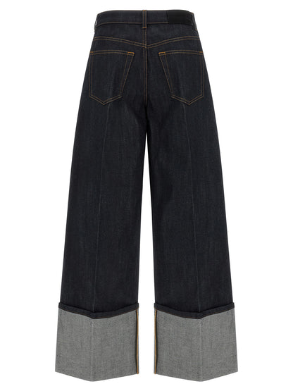 Jeans by Givenchy for women in denim cotton & suede leather blue presents a refined pantology silhouette, artfully defined by a refined pantology flared & wide, long, and a sophisticated .