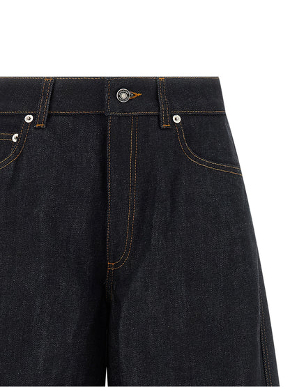 Jeans by Givenchy for women in denim cotton & suede leather blue features a polished silhouette with a polished flared & wide, reaching a polished long and finished with a polished .