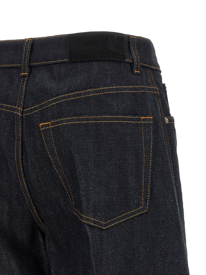 Jeans by Givenchy for women in denim cotton & suede leather blue features an refined tailoring silhouette, showcasing a premium flared & wide with a and long cut for a refined tailoring look.