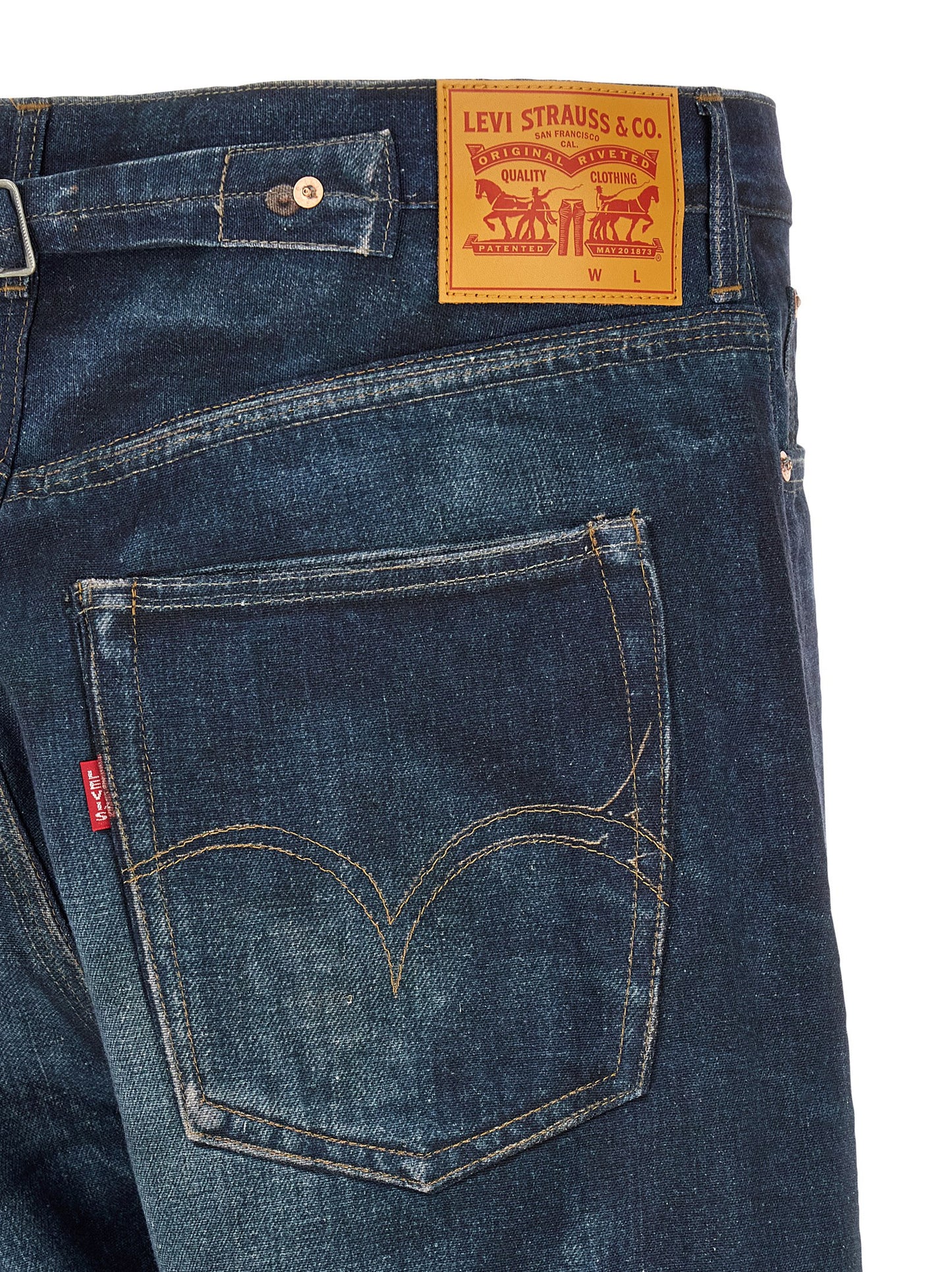 Jeans by Junya Watanabe for men in linen & denim cotton blue features an sartorial straight-leg & wide and long with a high rise cut for a sartorial finish.