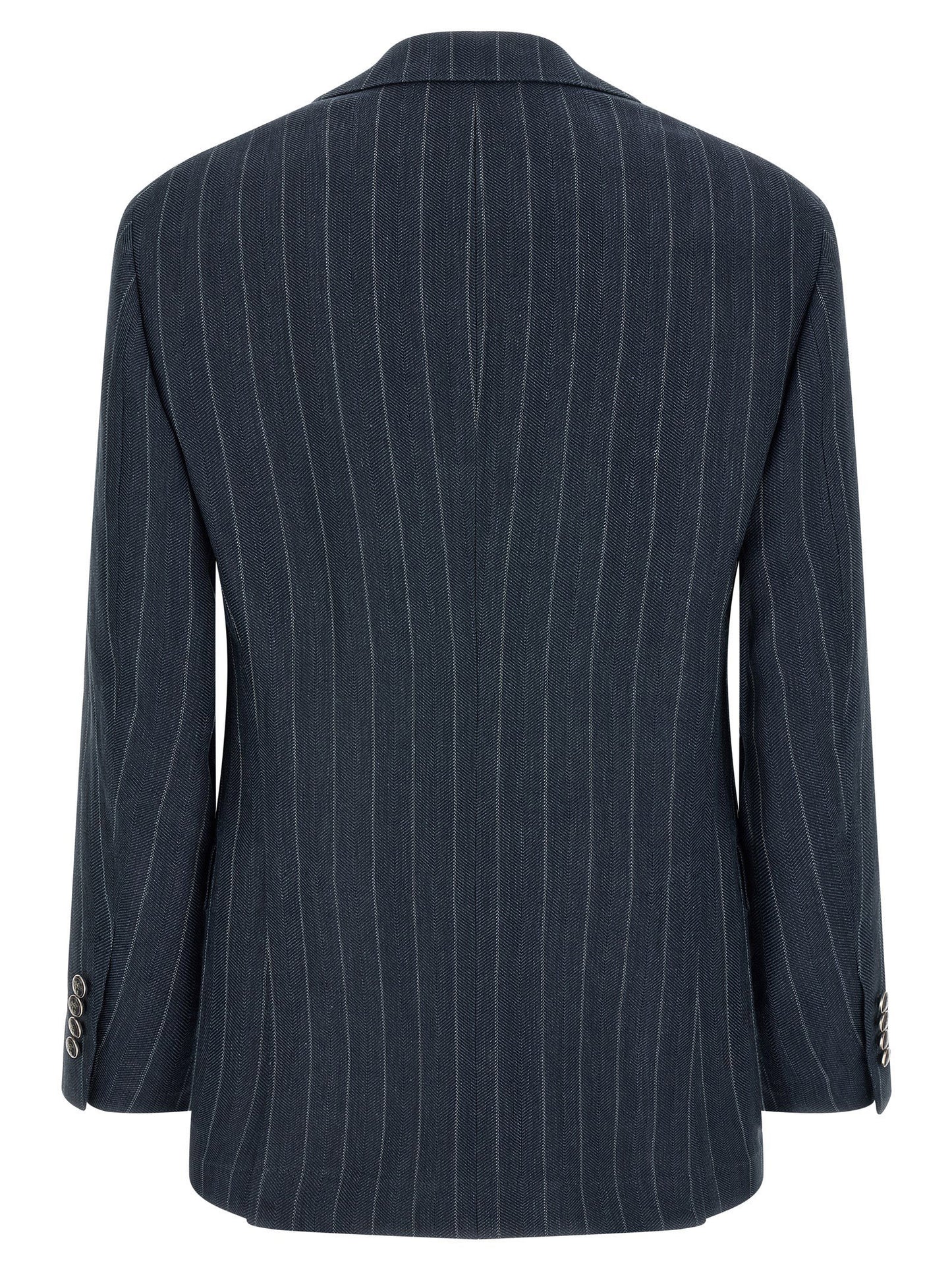 Blazer by Brunello Cucinelli for men in silk & hemp blue & chevron presents a distinguished silhouette, detailed with a distinguished and distinctive for a truly sophisticated finish.