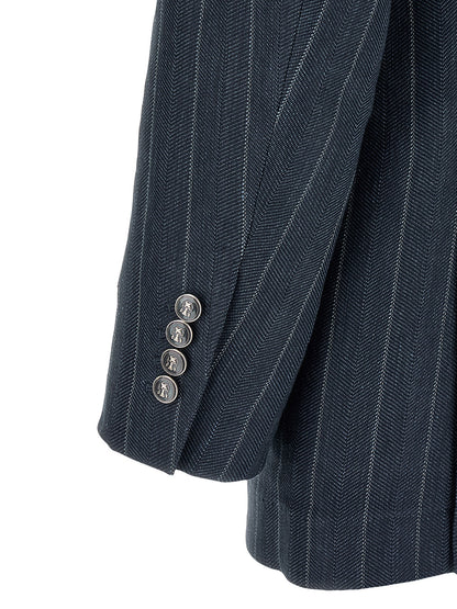 Blazer by Brunello Cucinelli for men in silk & hemp blue & chevron features an stylish silhouette, showcasing a sophisticated and stylish for a truly stylish finish.
