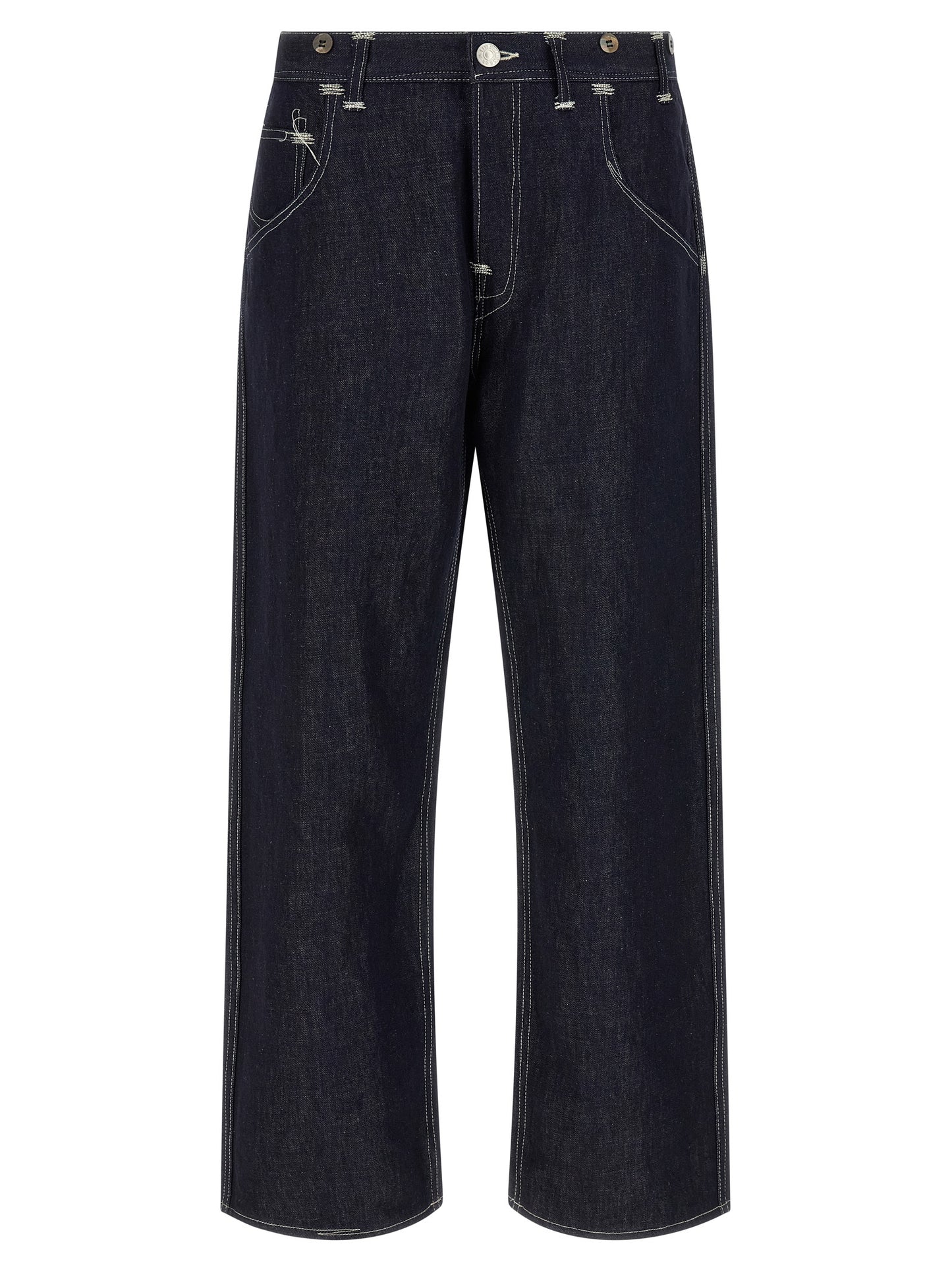 Junya Watanabe Men's Straight Leg Regular Fit Wide Denim Cotton & Linen Jeans - Blue Horn Signature