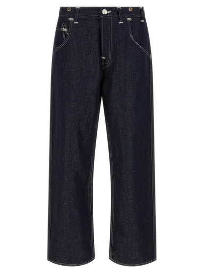 Junya Watanabe Men's Straight Leg Regular Fit Wide Denim Cotton & Linen Jeans - Blue Horn Signature