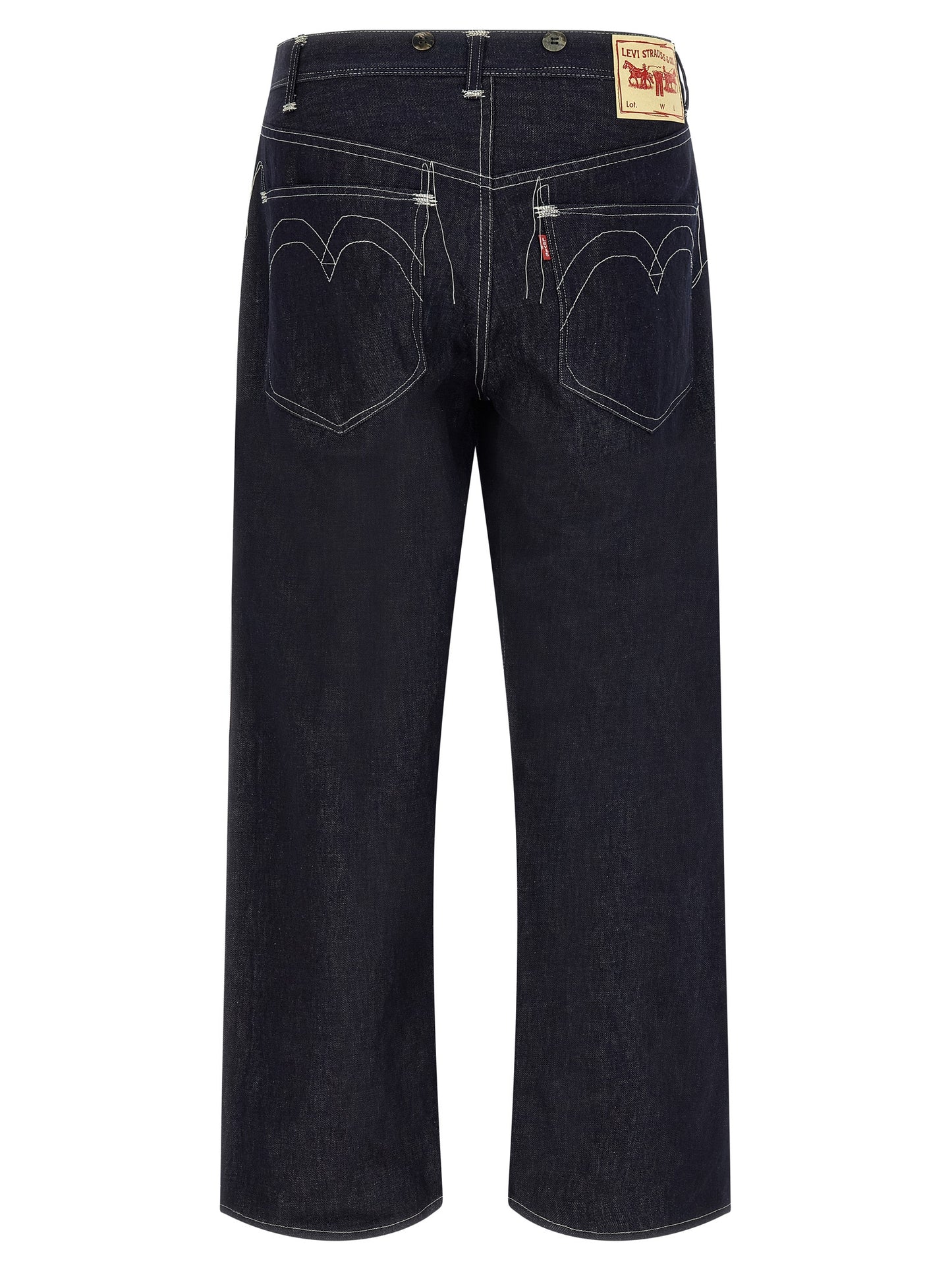 Junya Watanabe Men's Straight Leg Regular Fit Wide Denim Cotton & Linen Jeans - Blue Horn Signature
