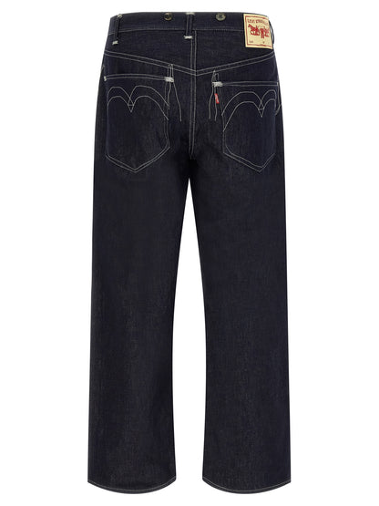 Junya Watanabe Men's Straight Leg Regular Fit Wide Denim Cotton & Linen Jeans - Blue Horn Signature
