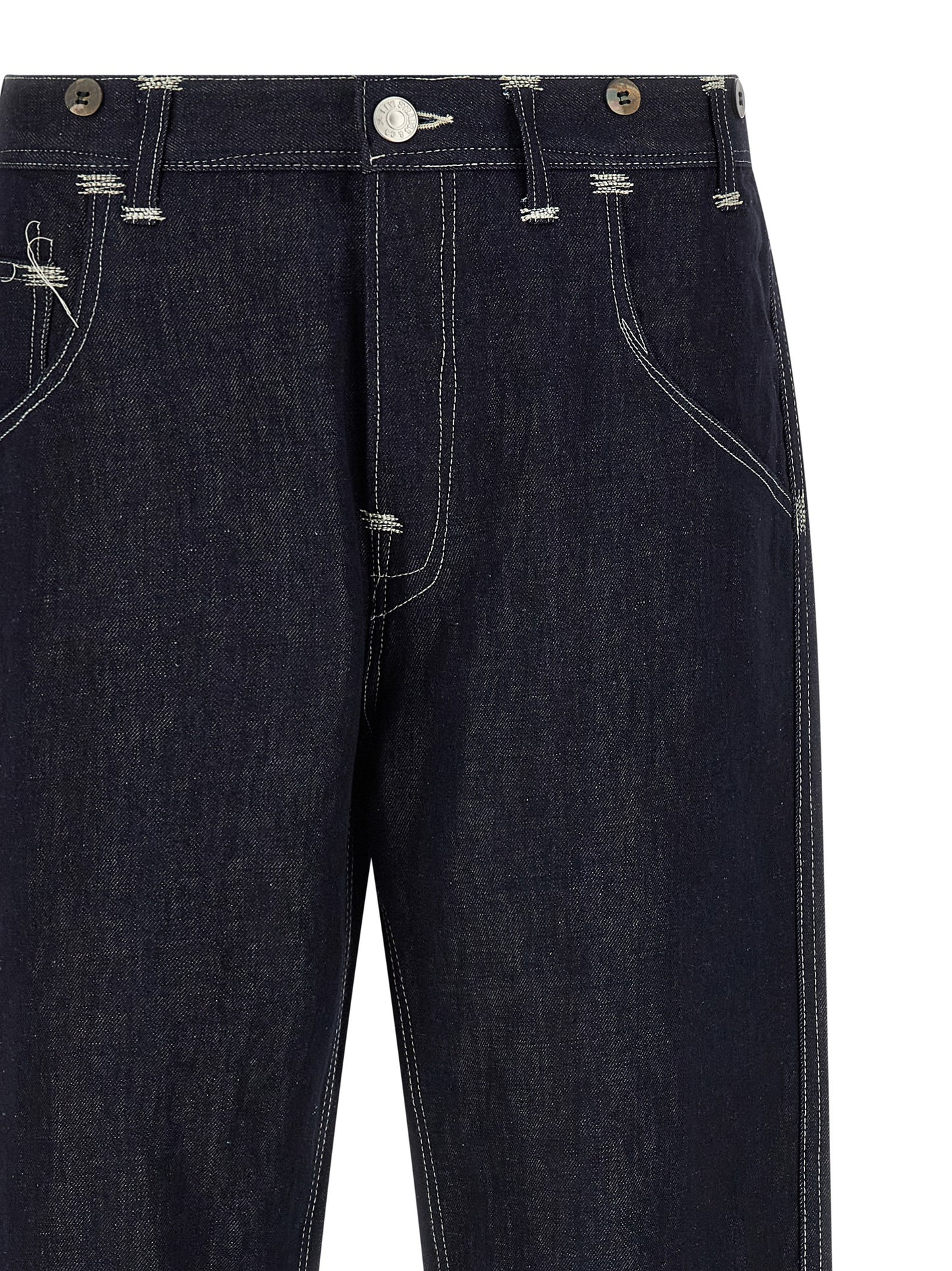Junya Watanabe Men's Straight Leg Regular Fit Wide Denim Cotton & Linen Jeans - Blue Horn Signature