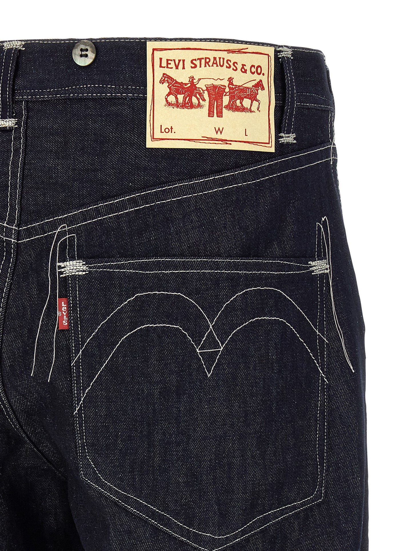 Junya Watanabe Men's Straight Leg Regular Fit Wide Denim Cotton & Linen Jeans - Blue Horn Signature