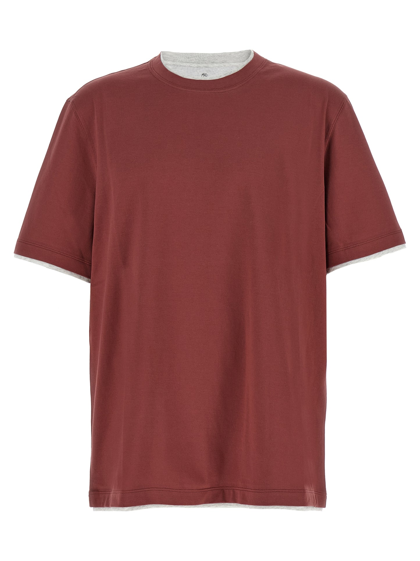 T-Shirt by Brunello Cucinelli for men in cotton multicolor, red & signature showcases a dramatic silhouette, elegantly detailed with a dramatic crew neckline and short-sleeve for a truly dramatic finish.