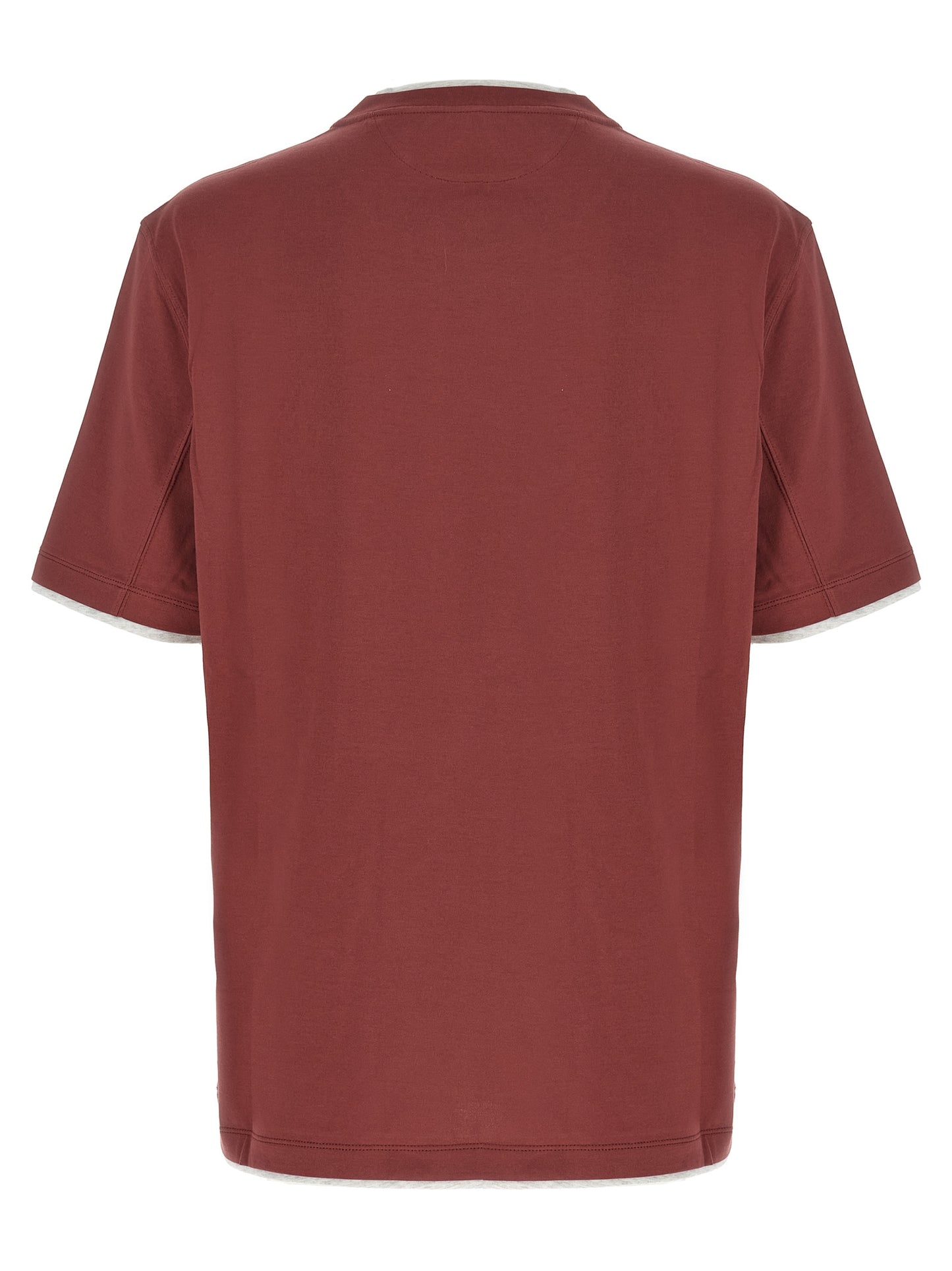 T-Shirt by Brunello Cucinelli for men in cotton multicolor, red & signature showcases a fashionable silhouette, elegantly detailed with a fashionable and crew neckline for a sophisticated, high-fashion look.