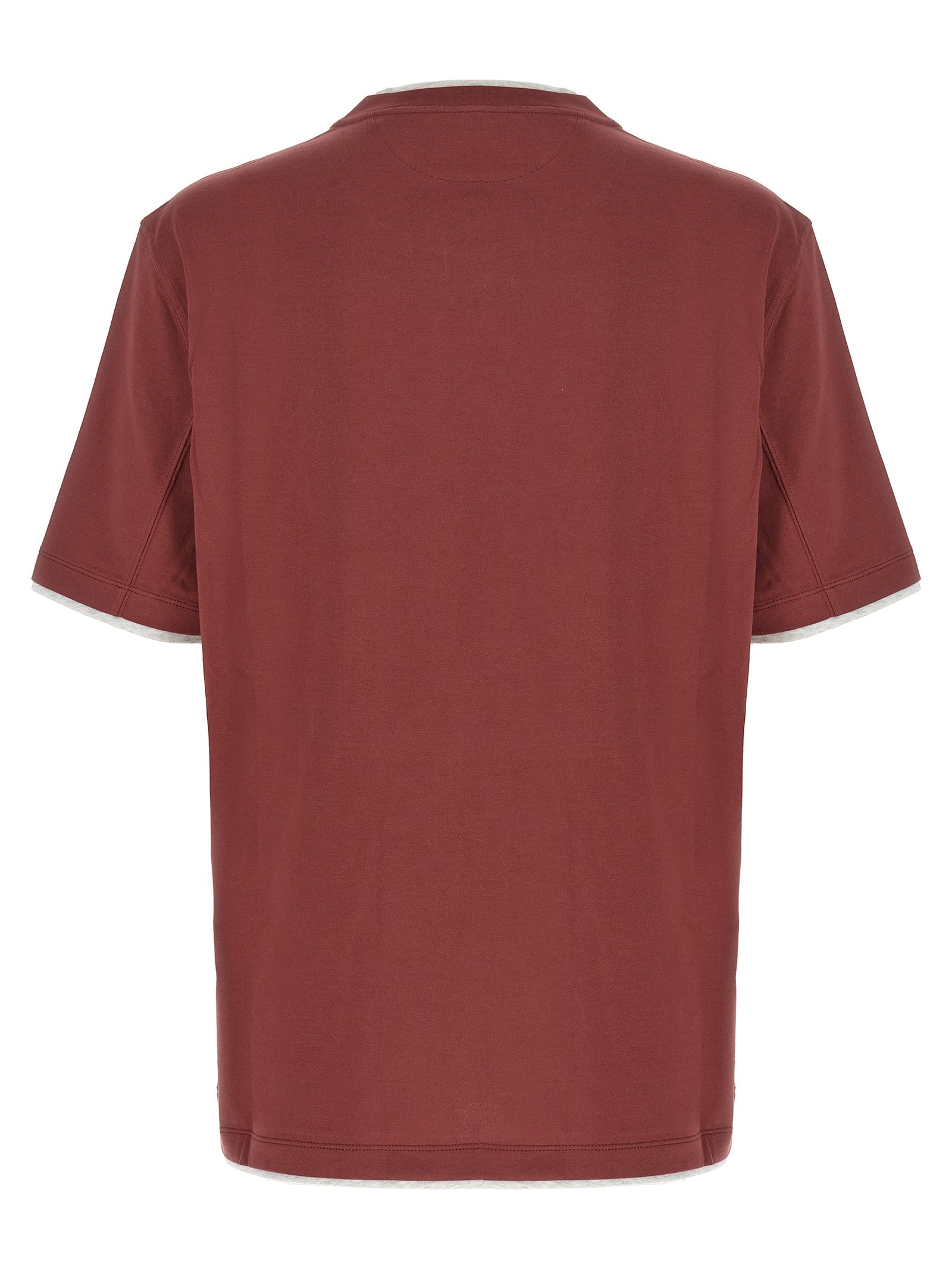 T-Shirt by Brunello Cucinelli for men in cotton multicolor, red & signature showcases a fashionable silhouette, elegantly detailed with a fashionable and crew neckline for a sophisticated, high-fashion look.