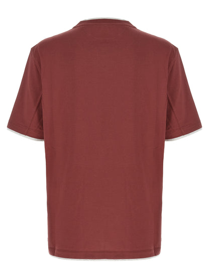 T-Shirt by Brunello Cucinelli for men in cotton multicolor, red & signature showcases a fashionable silhouette, elegantly detailed with a fashionable and crew neckline for a sophisticated, high-fashion look.