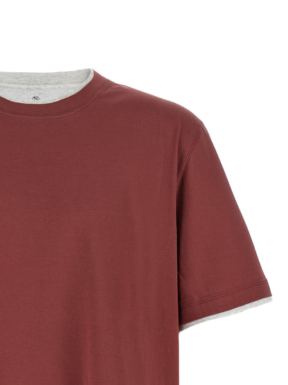 T-Shirt by Brunello Cucinelli for men in cotton multicolor, red & signature showcases a unassuming silhouette, artfully detailed with a refined and unassuming for a sophisticated, contemporary look.