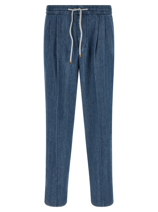 Jeans by Brunello Cucinelli for men in denim cotton blue features an sophisticated and relaxed-fit with a precise long, creating a sophisticated and sophisticated silhouette.