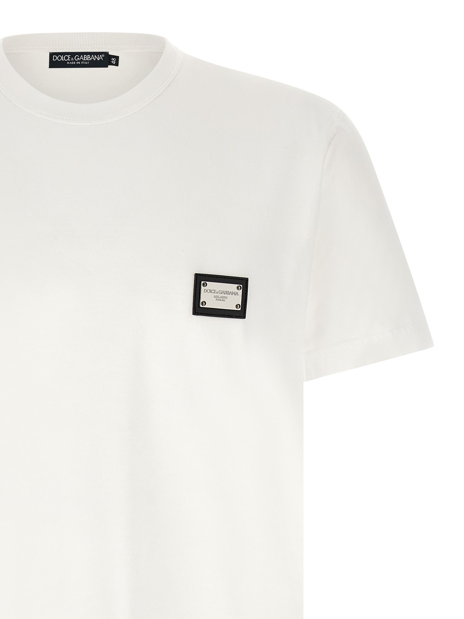 T-Shirt by Dolce & Gabbana for men in leather & cotton white showcases a fashionable silhouette, elegantly detailed with a fashionable and for a sophisticated, high-fashion look.