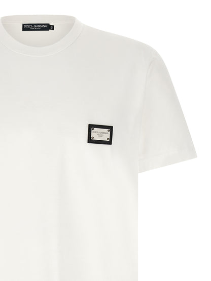 T-Shirt by Dolce & Gabbana for men in leather & cotton white showcases a fashionable silhouette, elegantly detailed with a fashionable and for a sophisticated, high-fashion look.