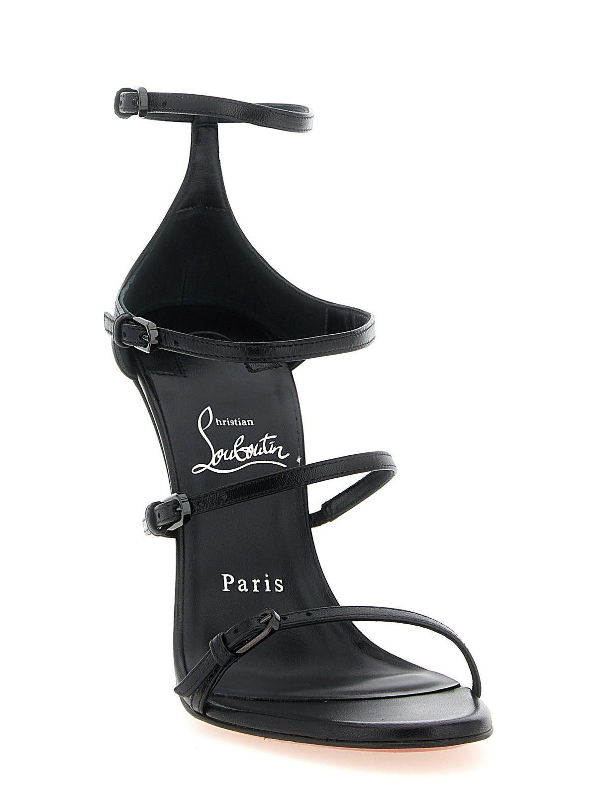 Christian Louboutin Women's Goatskin Leather Stiletto Sandals - Black Red