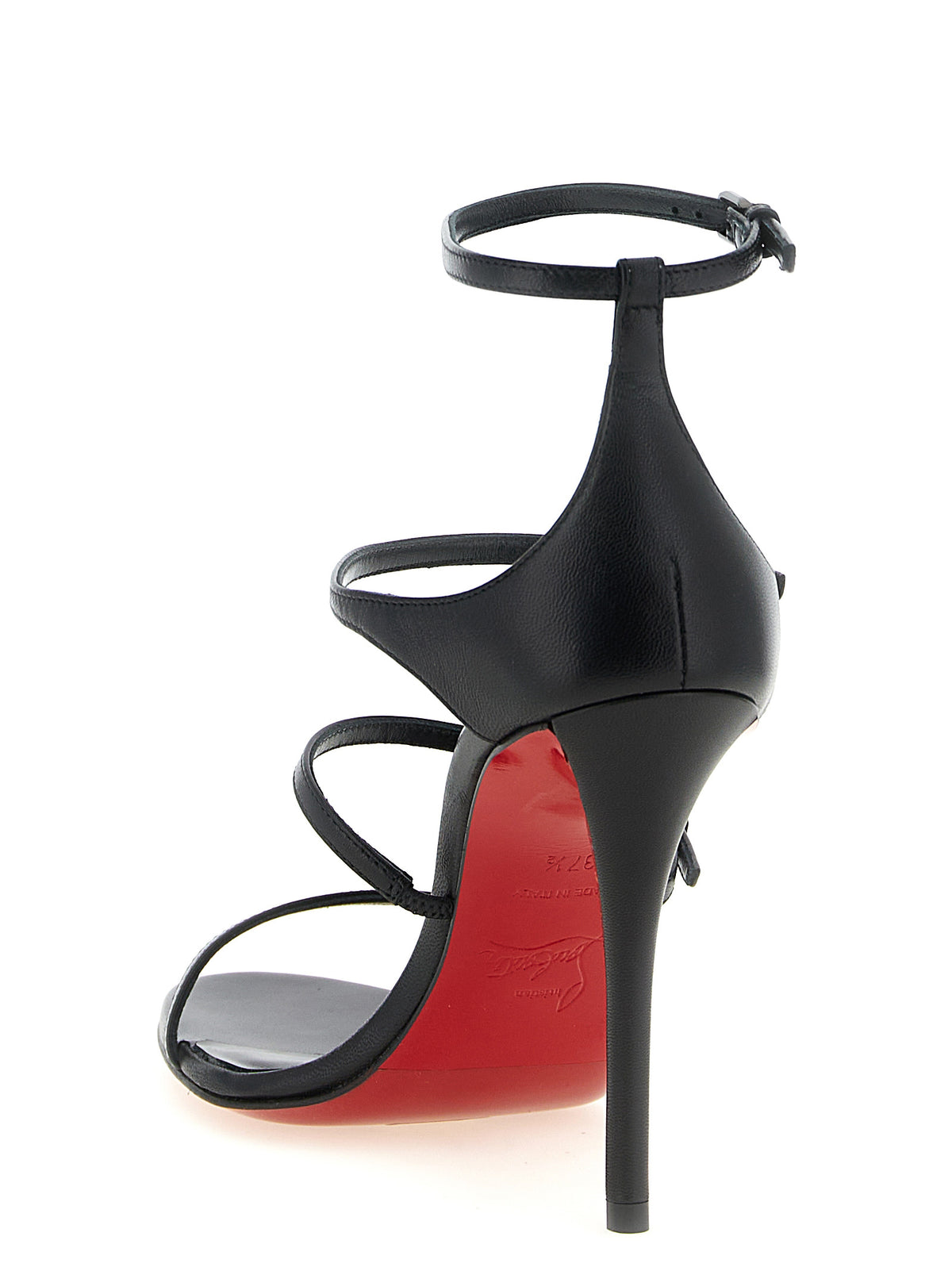 Christian Louboutin Women's Goatskin Leather Stiletto Sandals - Black Red