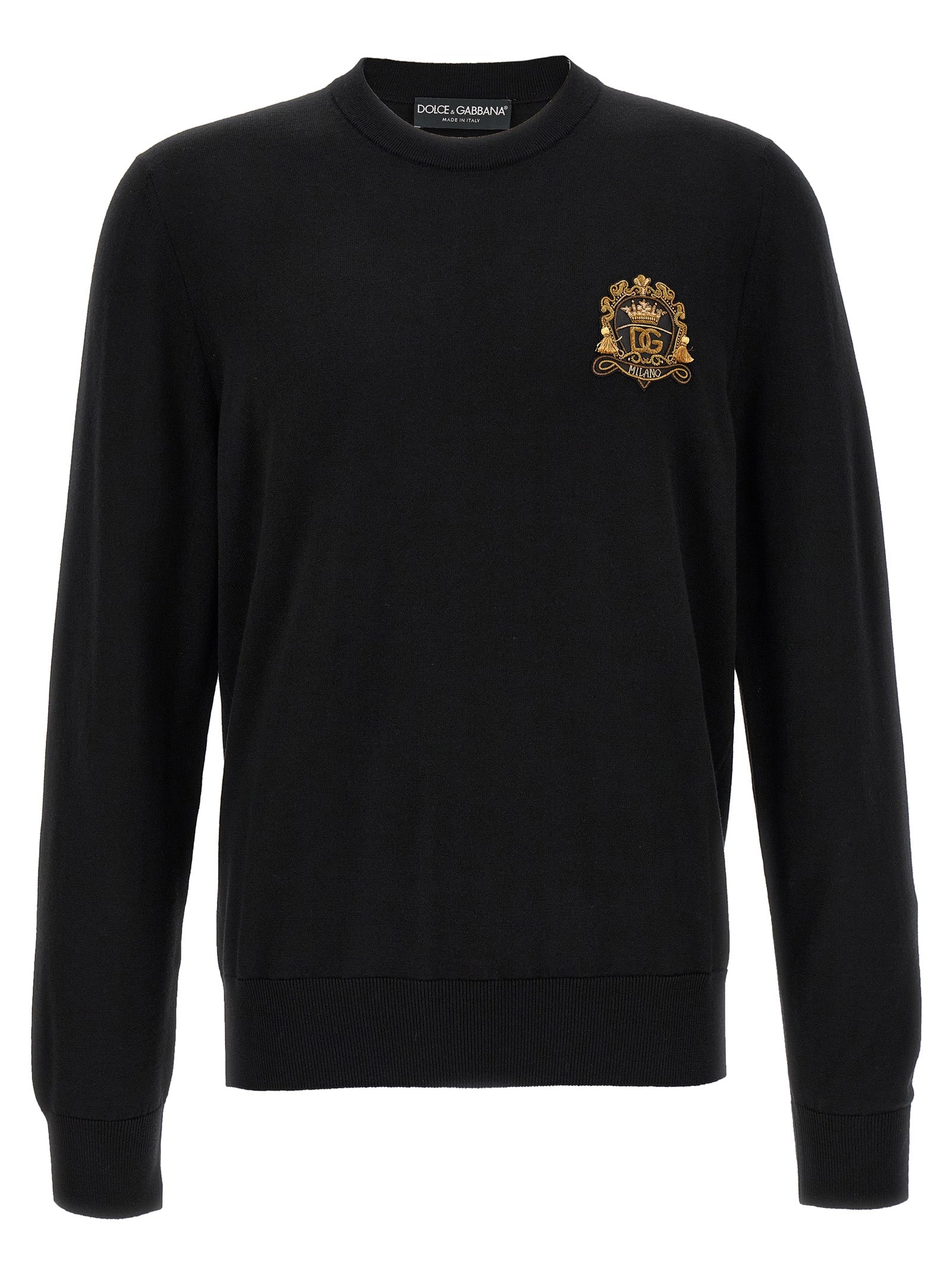 Cardigan by Dolce & Gabbana for men in virgin wool black showcases a captivating silhouette, artfully detailed with a captivating and crew neckline for a truly sophisticated captivating look.