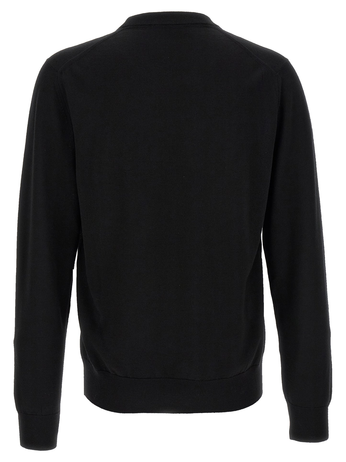 Cardigan by Dolce & Gabbana for men in virgin wool black features a dramatic silhouette, showcasing a sophisticated crew neckline and dramatic detail for a timeless, premium look.