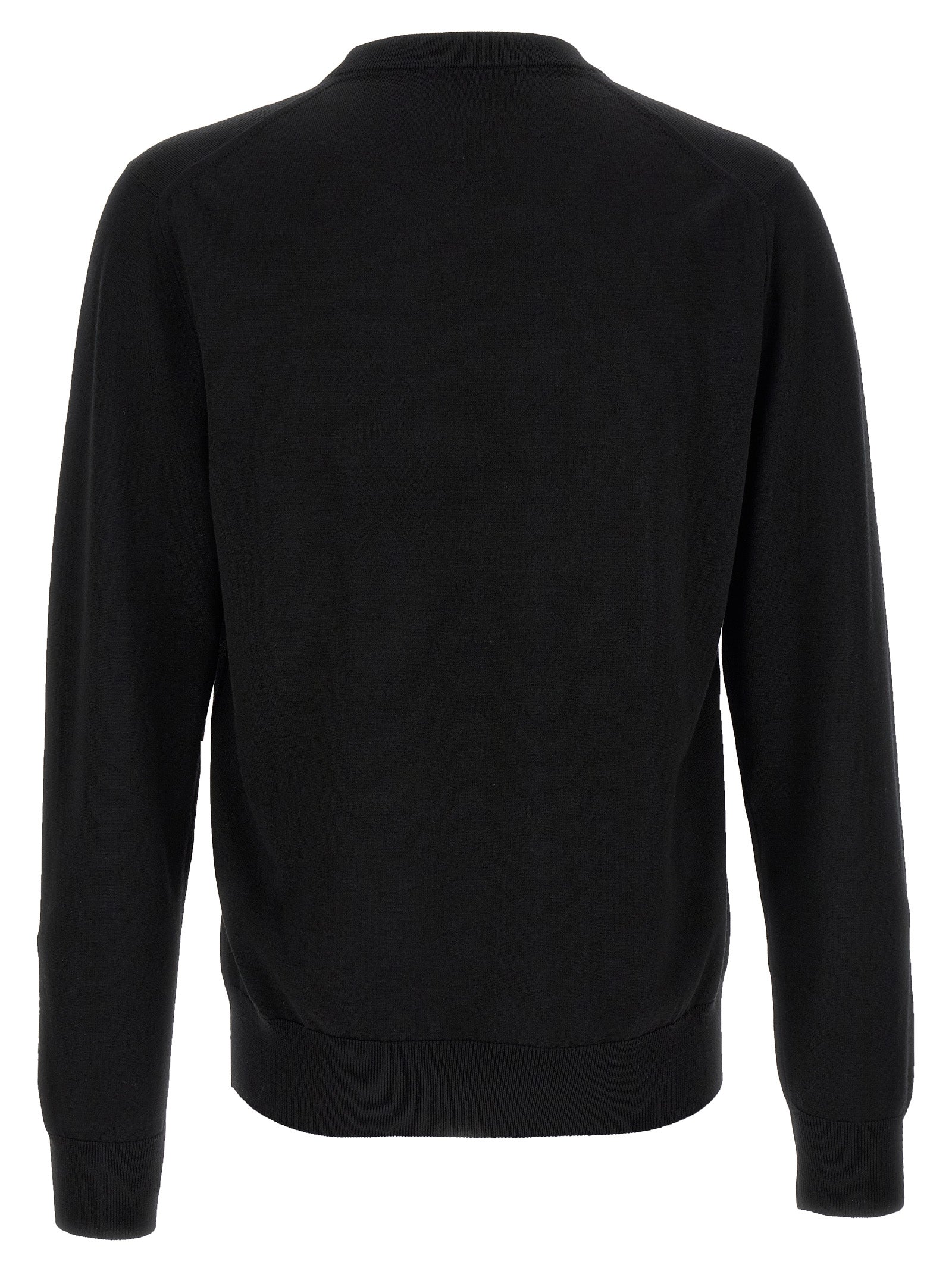 Cardigan by Dolce & Gabbana for men in virgin wool black features a dramatic silhouette, showcasing a sophisticated crew neckline and dramatic detail for a timeless, premium look.