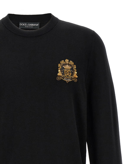 Cardigan by Dolce & Gabbana for men in virgin wool black presents a textural silhouette, artfully finished with a textural crew neckline and for a sophisticated, textural look.