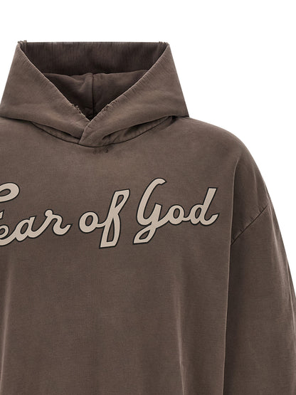 Fear Of God Men's Cotton Sweatshirt Hoodie - Brown Print