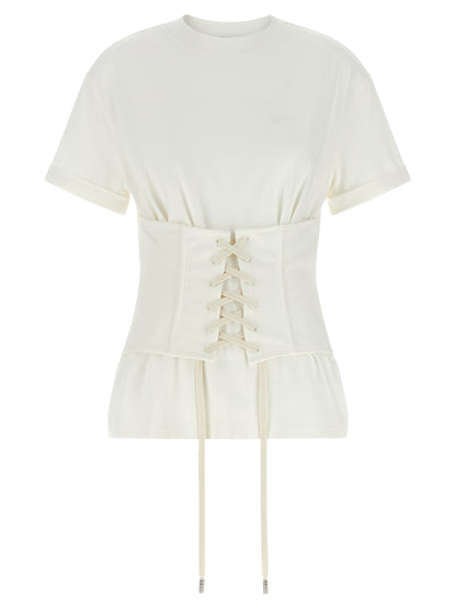 Corset Top by Alexander McQueen for women in cotton white presents a uncompromising silhouette, artfully detailed with a uncompromising crew neckline and short-sleeve for a sophisticated, uncompromising finish.
