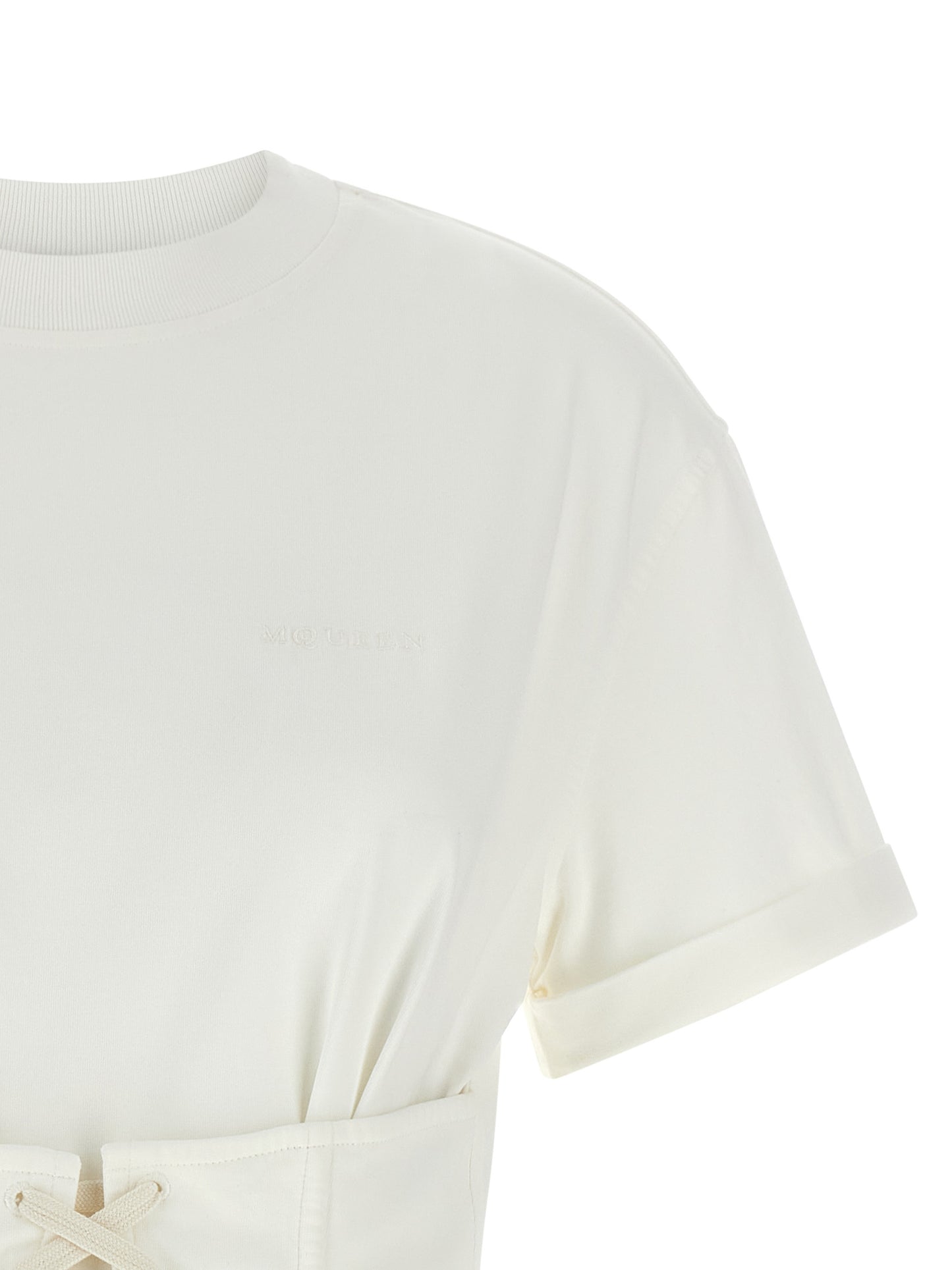Corset Top by Alexander McQueen for women in cotton white showcases a meticulous silhouette, artfully finished with a meticulous crew neckline and for a sophisticated, meticulous look.