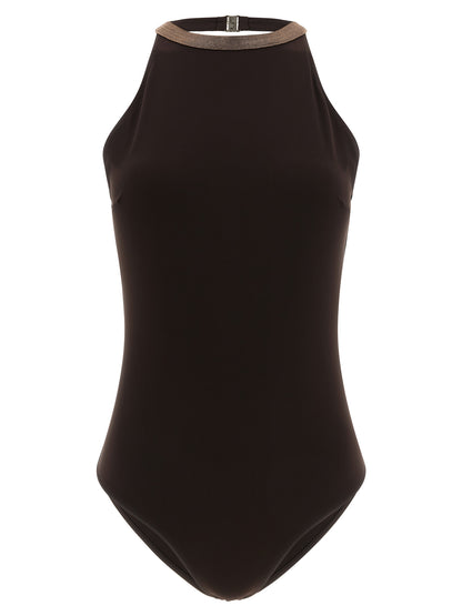 Brunello Cucinelli Monile Women's Stretch Polyamide One-Piece Swimsuit - Brown Signature
