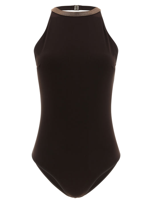 Brunello Cucinelli Monile Women's Stretch Polyamide One-Piece Swimsuit - Brown Signature