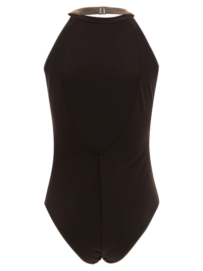 Brunello Cucinelli Monile Women's Stretch Polyamide One-Piece Swimsuit - Brown Signature