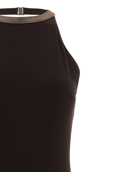 Brunello Cucinelli Monile Women's Stretch Polyamide One-Piece Swimsuit - Brown Signature