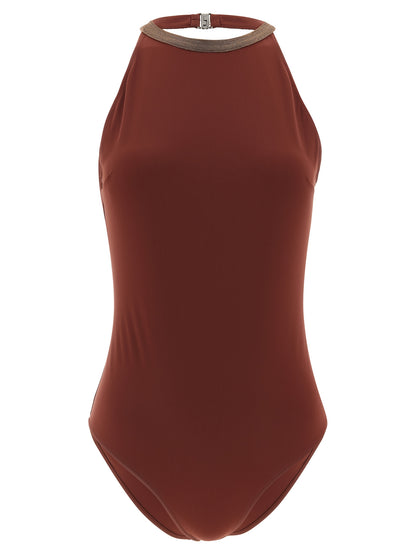 Brunello Cucinelli Monile Women's Stretch Polyamide One-Piece Swimsuit - Bordeaux