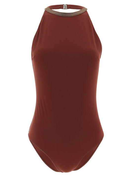 Brunello Cucinelli Monile Women's Stretch Polyamide One-Piece Swimsuit - Bordeaux