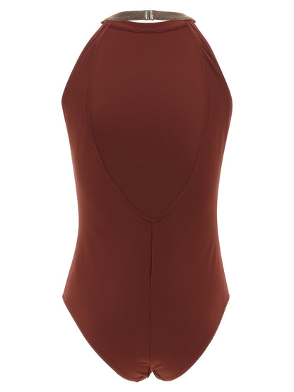 Brunello Cucinelli Monile Women's Stretch Polyamide One-Piece Swimsuit - Bordeaux