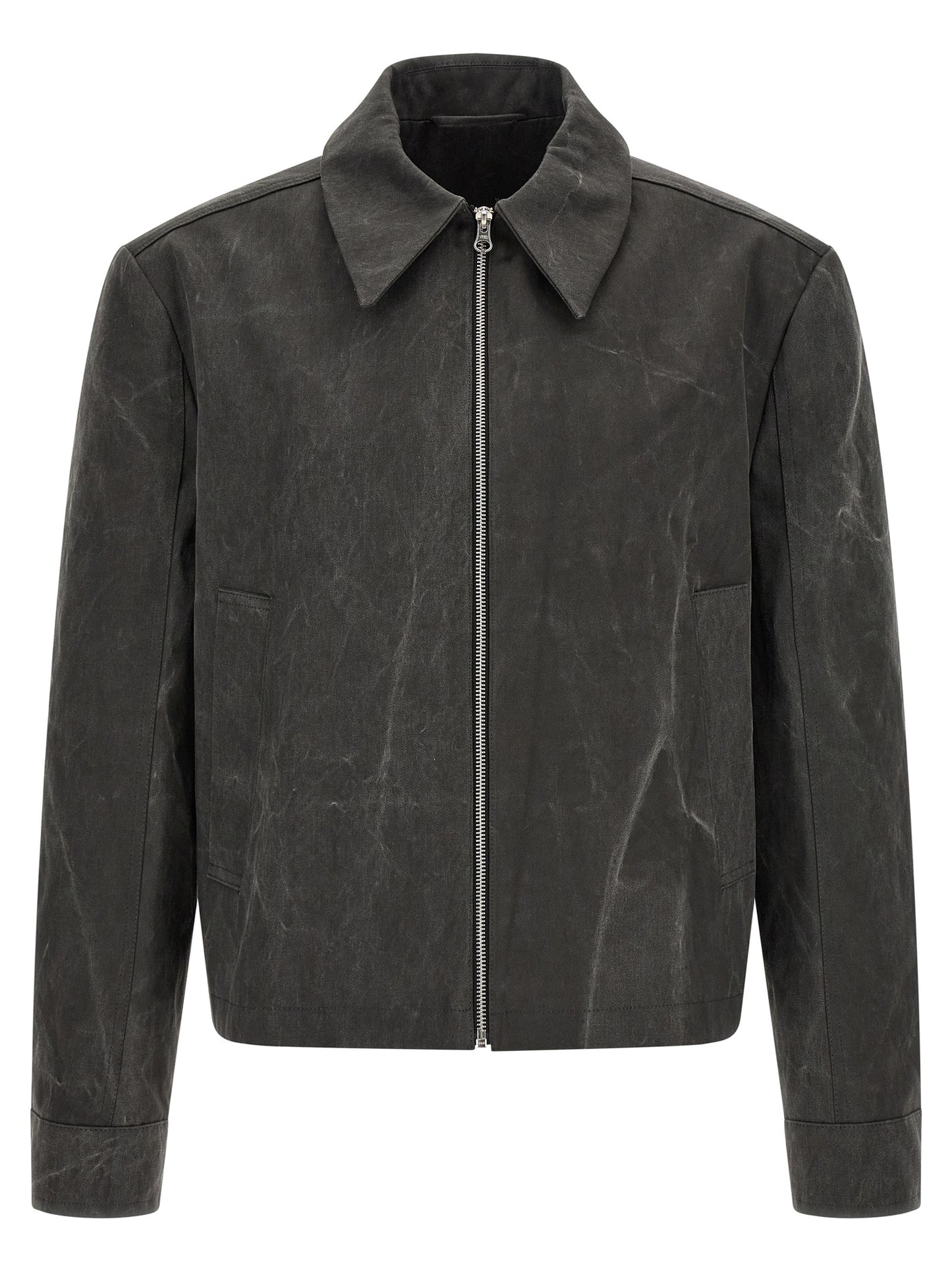 Overcoat by SÉFR for men in cotton gray features an voluminous silhouette, showcasing distinct pockets and a voluminous shirt-collar neckline for a truly voluminous aesthetic.