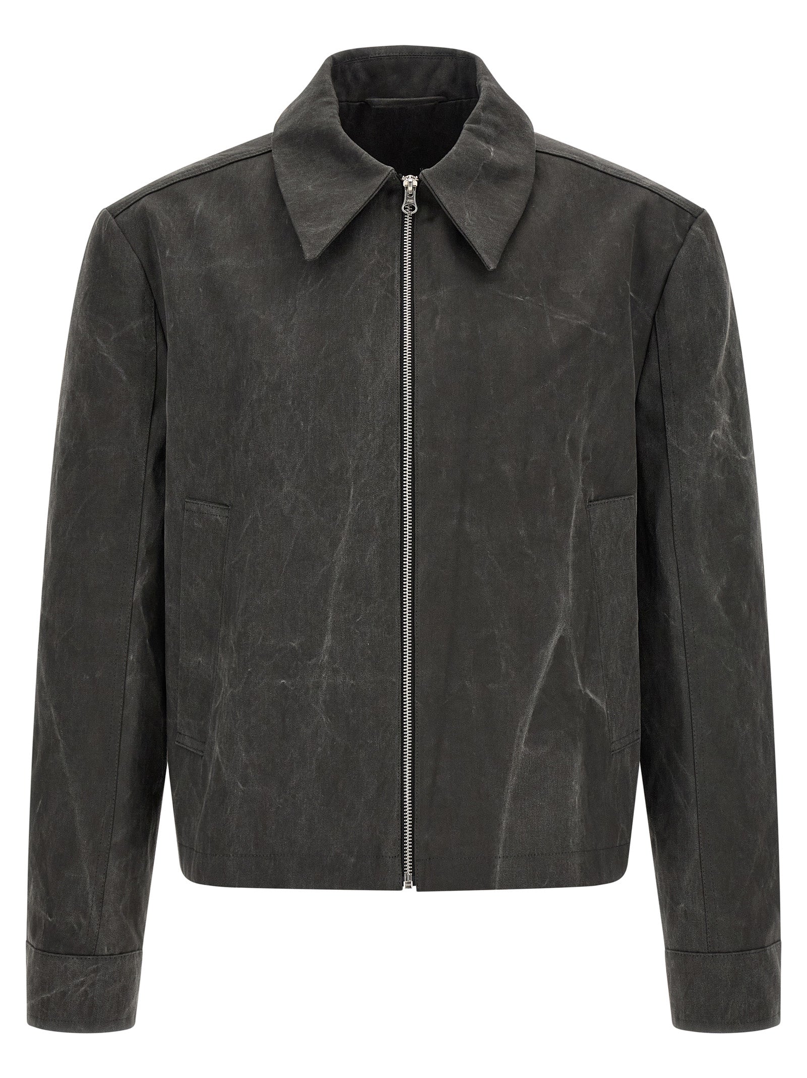 Overcoat by SÉFR for men in cotton gray features an voluminous silhouette, showcasing distinct pockets and a voluminous shirt-collar neckline for a truly voluminous aesthetic.
