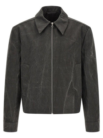 Overcoat by SÉFR for men in cotton gray features an voluminous silhouette, showcasing distinct pockets and a voluminous shirt-collar neckline for a truly voluminous aesthetic.